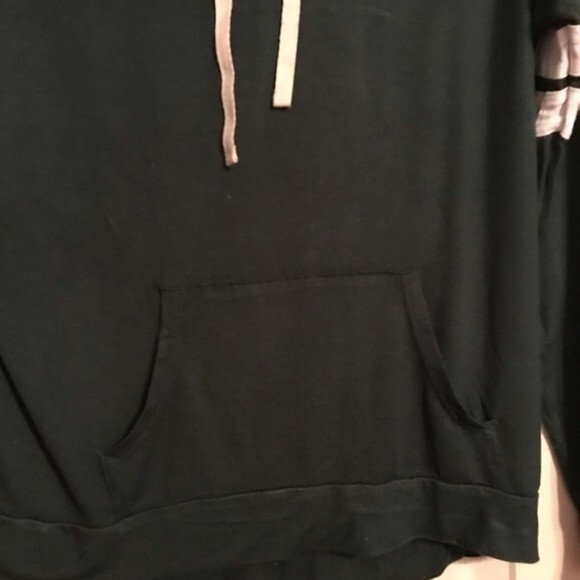 PINK REPUBLIC Medium Hooded Sweatshirt Green White Lightweight Stripes Pullover - Picture 4 of 6